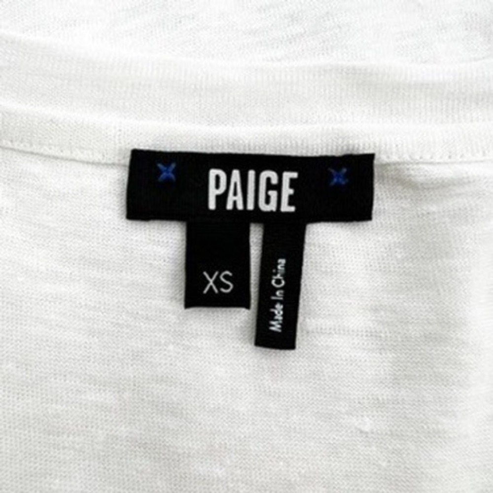 PAIGE‎ White Lace Sleeve Linen Blend T Shirt Top Women's XS